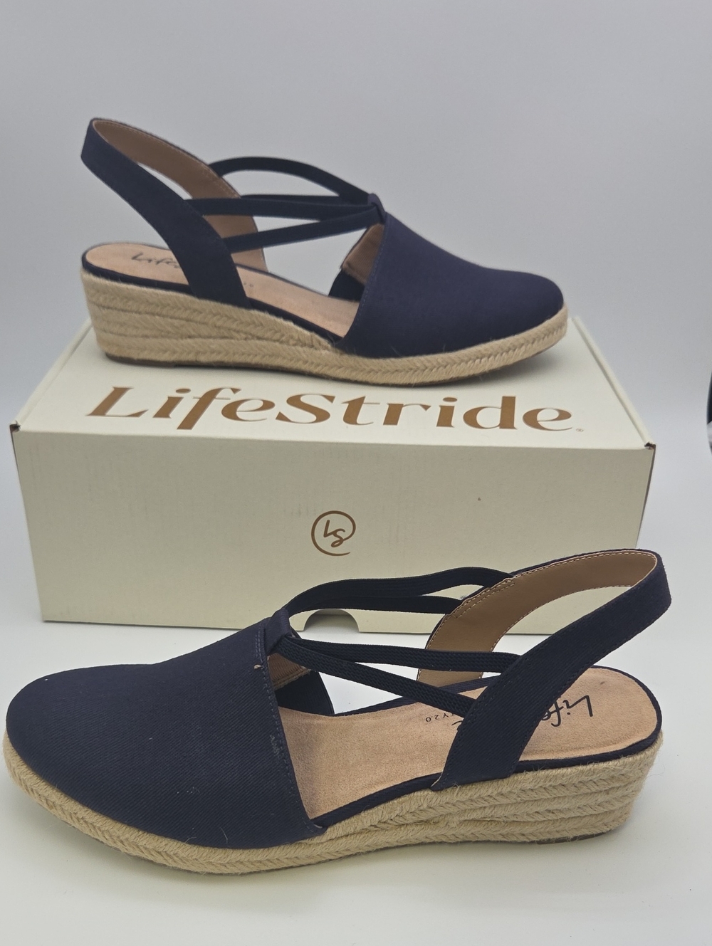 Life Stride Navy Crisscross Slingback Espadrille Wedge